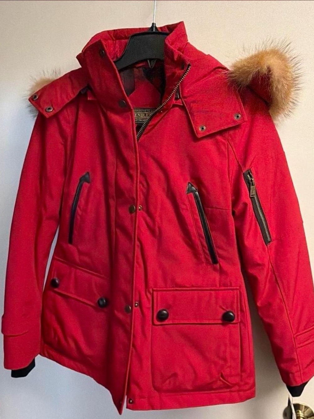 Red Parka Jacket with Faux Fur Trim